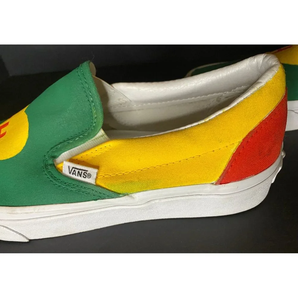 Vans Slip On Unisex CH Yellow Green Red Heart Men 6 Women 7.5